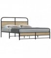 vidaXL Metal Bed Frame without Mattress Smoked Oak 16 — Size: 160 x 200 cm, Model: with headboard & high footboard — V0671991845