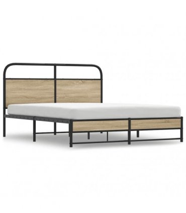 vidaXL Metal Bed Frame without Mattress Smoked Oak 16 — Size: 160 x 200 cm, Model: with headboard & high footboard — V0671991845