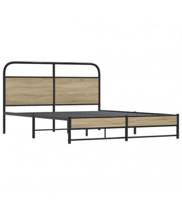 vidaXL Metal Bed Frame without Mattress Smoked Oak 16 — Size: 160 x 200 cm, Model: with headboard & high footboard — V0671991845