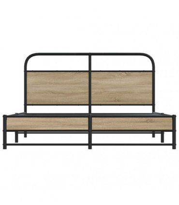 vidaXL Metal Bed Frame without Mattress Smoked Oak 16 — Size: 160 x 200 cm, Model: with headboard & high footboard — V0671991845
