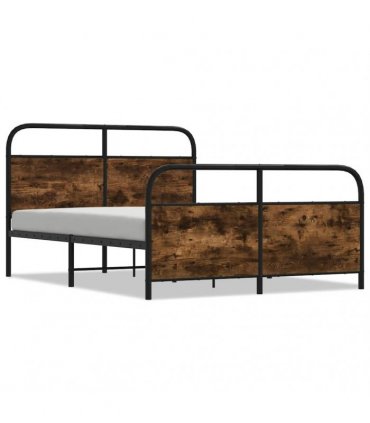 vidaXL Metal Bed Frame without Mattress Smoked Oak 140x200 — Size: 140 x 200 cm, Model: with headboard & footboard — V0671991846