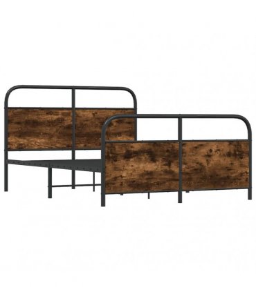 vidaXL Metal Bed Frame without Mattress Smoked Oak 140x200 — Size: 140 x 200 cm, Model: with headboard & footboard — V0671991846