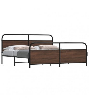 vidaXL Metal Bed Frame without Mattress Brown Oak 180x200 — Size: 180 x 200 cm, Model: with headboard & footboard — V0671991848