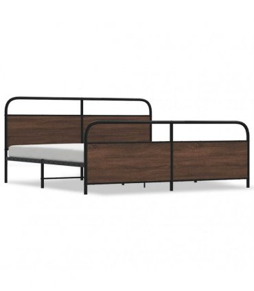 vidaXL Metal Bed Frame without Mattress Brown Oak 180x200 — Size: 180 x 200 cm, Model: with headboard & footboard — V0671991848
