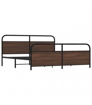 vidaXL Metal Bed Frame without Mattress Brown Oak 180x200 — Size: 180 x 200 cm, Model: with headboard & footboard — V0671991848