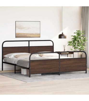 vidaXL Metal Bed Frame without Mattress Brown Oak 180x200 — Size: 180 x 200 cm, Model: with headboard & footboard — V0671991848