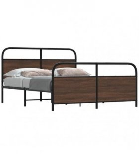 vidaXL Metal Bed Frame without Mattress Brown Oak 160x200 — Size: 160 x 200 cm, Model: with headboard & footboard — V0671991852