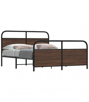 vidaXL Metal Bed Frame without Mattress Brown Oak 160x200 — Size: 160 x 200 cm, Model: with headboard & footboard — V0671991852