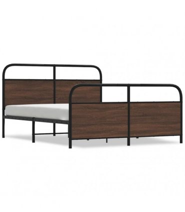 vidaXL Metal Bed Frame without Mattress Brown Oak 160x200 — Size: 160 x 200 cm, Model: with headboard & footboard — V0671991852