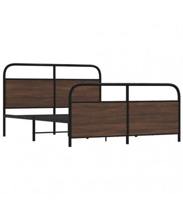 vidaXL Metal Bed Frame without Mattress Brown Oak 160x200 — Size: 160 x 200 cm, Model: with headboard & footboard — V0671991852