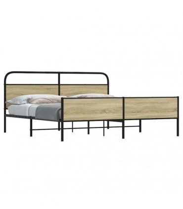 vidaXL Metal Bed Frame without Mattress Sonoma Oak 180x200 cm Super — Size: 180 x 200 cm, Model: with headboard & high footboard
