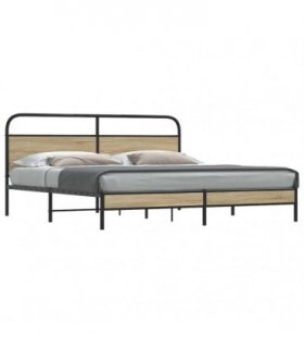 vidaXL Metal Bed Frame without Mattress Smoked Oak 180x200 cm Super — Size: 180 x 200 cm, Model: with headboard & low footboard