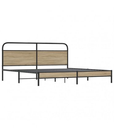 vidaXL Metal Bed Frame without Mattress Smoked Oak 180x200 cm Super — Size: 180 x 200 cm, Model: with headboard & low footboard