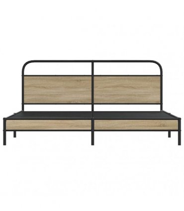 vidaXL Metal Bed Frame without Mattress Smoked Oak 180x200 cm Super — Size: 180 x 200 cm, Model: with headboard & low footboard