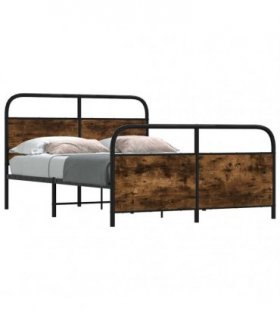 vidaXL Metal Bed Frame without Mattress Smoked Oak 140x190 cm — Size: 140 x 190 cm, Model: with headboard & footboard