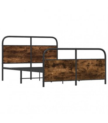vidaXL Metal Bed Frame without Mattress Smoked Oak 140x190 cm — Size: 140 x 190 cm, Model: with headboard & footboard