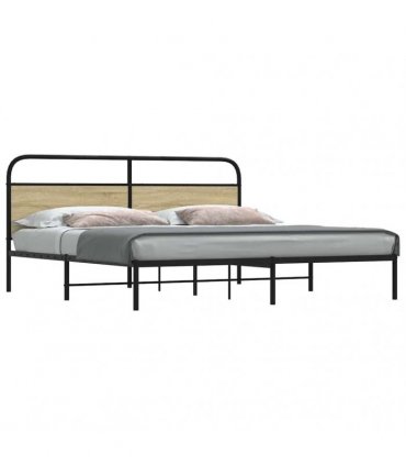 vidaXL Metal Bed Frame without Mattress Sonoma Oak 180x200 cm Super King — Size: 180 x 200 cm, Model: with headboard