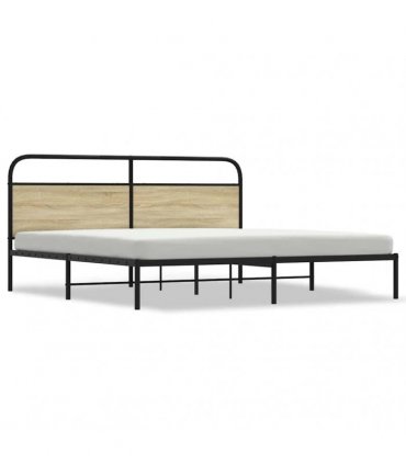 vidaXL Metal Bed Frame without Mattress Sonoma Oak 180x200 cm Super King — Size: 180 x 200 cm, Model: with headboard