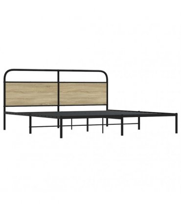 vidaXL Metal Bed Frame without Mattress Sonoma Oak 180x200 cm Super King — Size: 180 x 200 cm, Model: with headboard