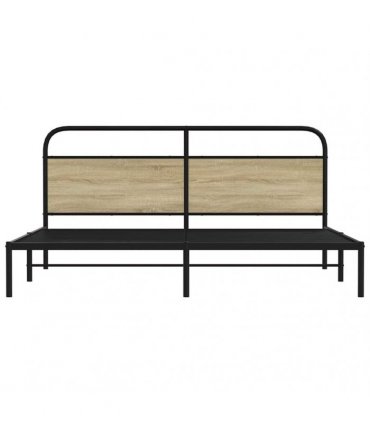 vidaXL Metal Bed Frame without Mattress Sonoma Oak 180x200 cm Super King — Size: 180 x 200 cm, Model: with headboard
