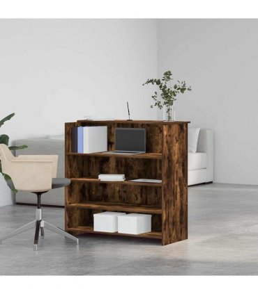 vidaXL Reception Desk Smoked Oak 100x50x103.5 cm Engineered Wood — Size: 100 x 50 x 103.5 cm