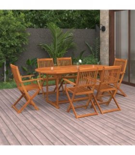 vidaXL Dining Set | Natural Acacia | Solid Acacia Wood | 7 pieces | Foldable — Model: with armrest