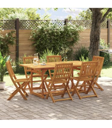 vidaXL 7 Piece Garden Dining Set 180x90x75 cm Solid Wood Acacia — Model: without armrest