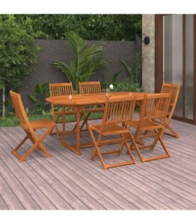vidaXL Dining Set | Natural wood | Solid acacia wood | Large | Foldable — Model: without armrest