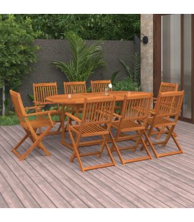 vidaXL Dining Set | Natural Wood | Solid Acacia wood | Large | Foldable — Model: with armrest — V0671991958