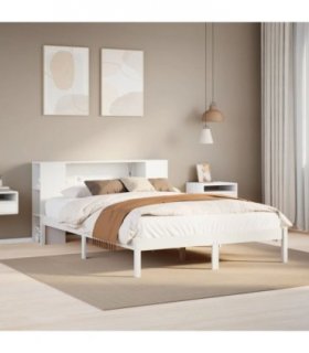vidaXL Bookcase Bed without Mattress White 135x190 cm Double Solid Wood Pine — Size: 135 x 190 cm