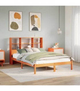 vidaXL Bookcase Bed without Mattress Wax Brown 150x200 cm King Size Solid Wood Pine — Size: 150 x 200 cm