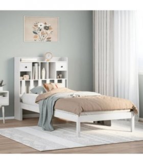 vidaXL Bookcase Bed without Mattress White 90x200 cm Solid Wood Pine — Size: 90 x 200 cm