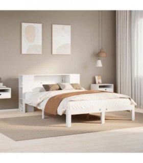 vidaXL Bookcase Bed | White | Solid Pine Wood | Double | Bookcase Bed — Size: 135 x 190 cm