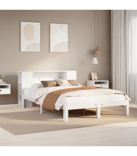 vidaXL Bookcase Bed | White | Solid Pine Wood | Double | Bed | Rectangular — Size: 160 x 200 cm