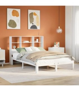 vidaXL Bookcase Bed without Mattress White 160x200cm Solid Wood Pine — Size: 160 x 200 cm