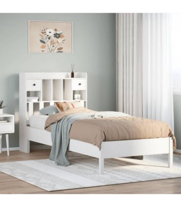 vidaXL Bookcase Bed | White | Solid pinewood | Single | Bookcase Bed — Size: 90 x 190 cm