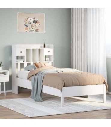 vidaXL Bookcase Bed without Mattress White 75x190 cm Small Single Solid Wood Pine — Size: 75 x 190 cm