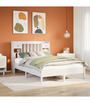 vidaXL Bookcase Bed without Mattress White 140x190 cm Solid Wood Pine — Size: 140 x 190 cm — V0671992522