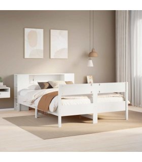vidaXL Bookcase Bed without Mattress White 150x200 cm King Size Solid Wood Pine — Size: 150 x 200 cm