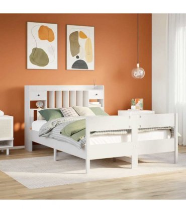 vidaXL Bookcase Bed without Mattress White 140x200cm Solid Wood Pine — Size: 140 x 200 cm — V0671992594