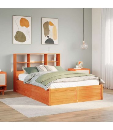 vidaXL Bed Frame without Mattress Wax Brown 160x200 cm Solid Wood Pine — Size: 160 x 200 cm — V0671992834
