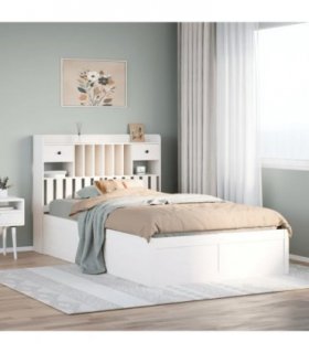 vidaXL Bed Frame without Mattress White 135x190 cm Double Solid Wood Pine — Size: 135 x 190 cm — V0671992854
