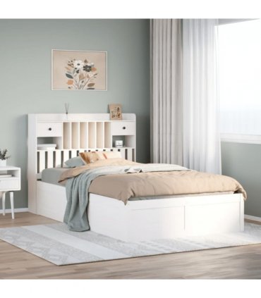 vidaXL Bed Frame without Mattress White 135x190 cm Double Solid Wood Pine — Size: 135 x 190 cm — V0671992854