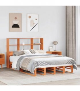 vidaXL Bookcase Bed without Mattress Wax Brown 150x200 cm King Size Solid Wood — Size: 150 x 200 cm