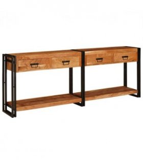 vidaXL Console Tables 2 pcs Brown 200 x 33 x 75 cm Solid Acacia Wood — Size: 161 x 33 x 75 cm