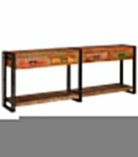vidaXL Console Tables with Drawer 2 pcs Multicolour Solid Reclaim Wood — Size: 161 x 33 x 75 cm