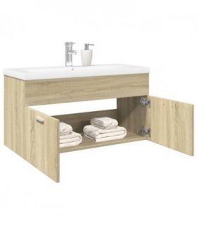 vidaXL Bathroom Sink Cabinet with Built-in Basin Sonoma Oak — Size: 90 x 38.5 x 46 cm, Model: without faucet
