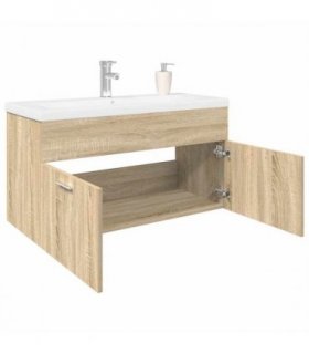 vidaXL Bathroom Sink Cabinet with Built-in Basin Sonoma Oak — Size: 90 x 38.5 x 46 cm, Model: with faucet