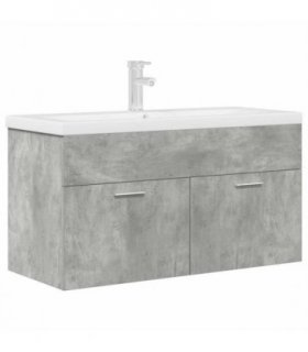 vidaXL Bathroom Sink Cabinet with Built-in Basin and Faucet Concrete Grey — Size: 90 x 38.5 x 46 cm, Model: with faucet