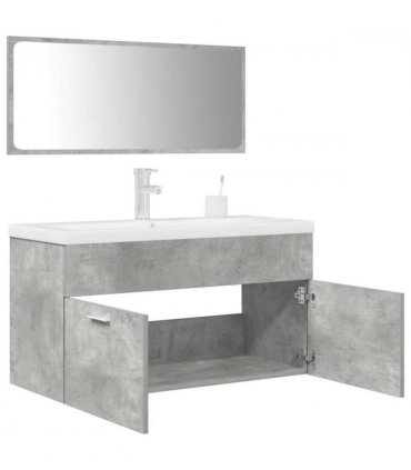 vidaXL 3 Piece Bathroom Furniture Set Concrete Grey Engineered Wood — Size: 90 x 38.5 x 46 cm — V0671993209